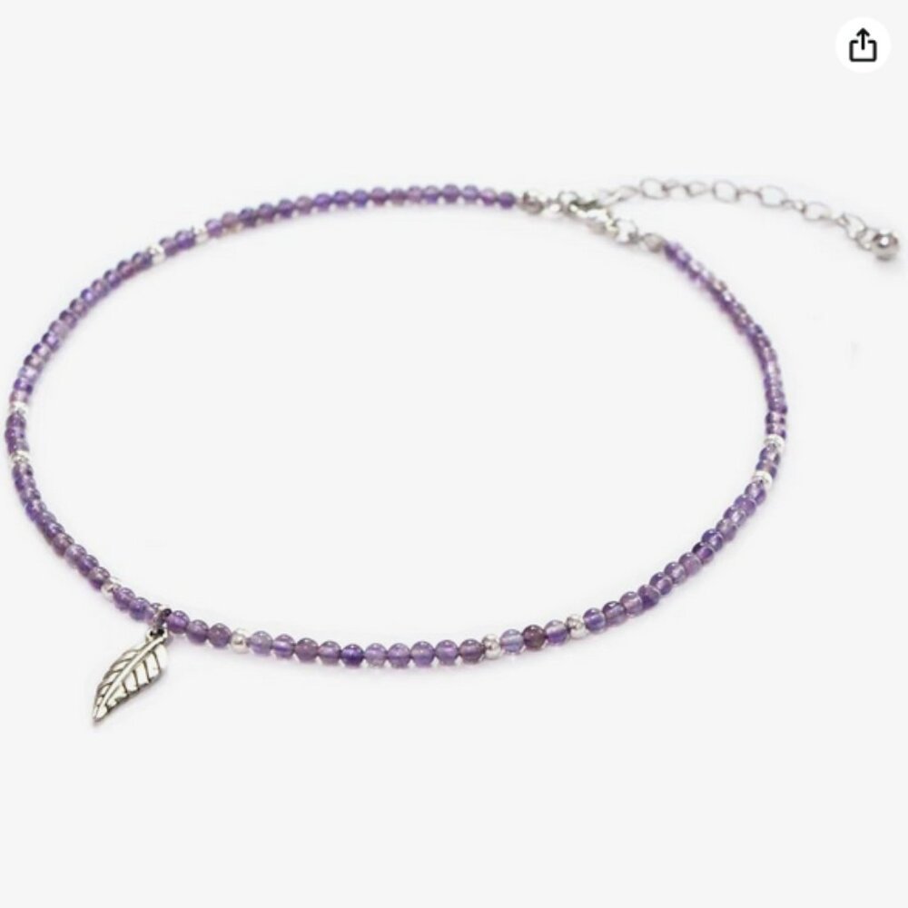Amethyst Stone Choker Necklace Sterling Silver Plated NWOT